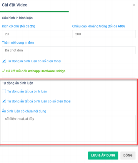 Cài đặt tính năng ẩn bình luận trong livestream của Upos