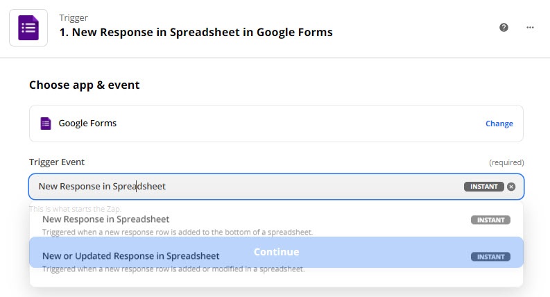 Tùy chọn Trigger với Google Form