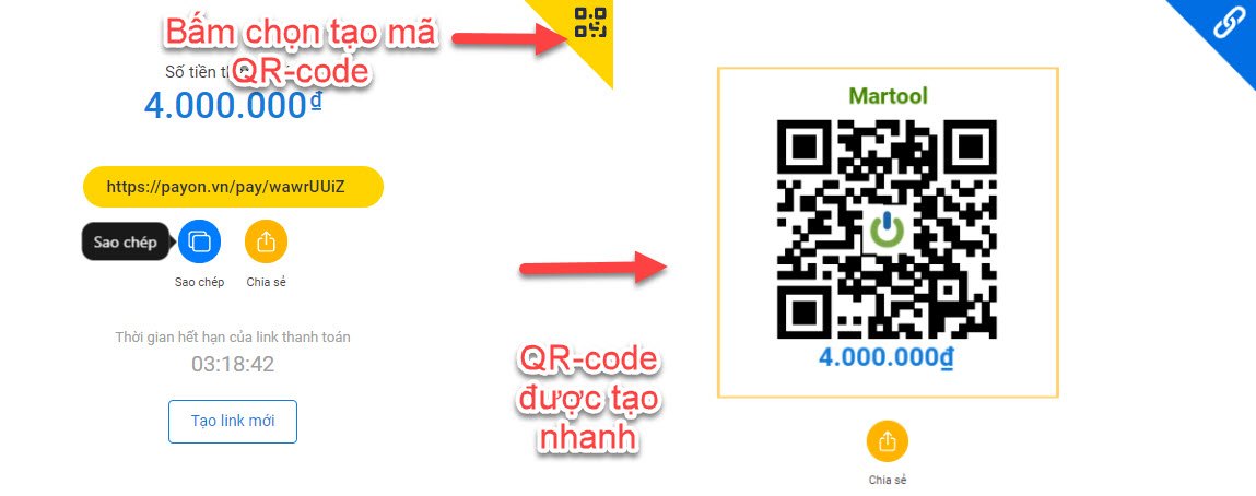 Tạo mã QR-code thanh toán trên PayOn