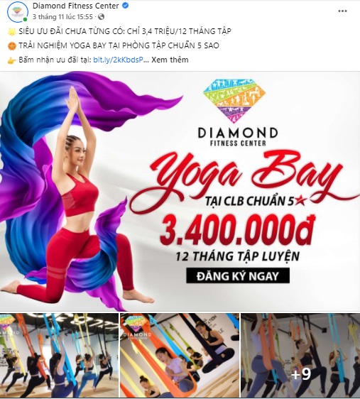 Diamond Fitness Center ra mắt chương trình khuyến mãi với bài viết bán hàng Facebook chứa từ khóa khiến người đọc hết sức tò mò: “Yoga Bay”