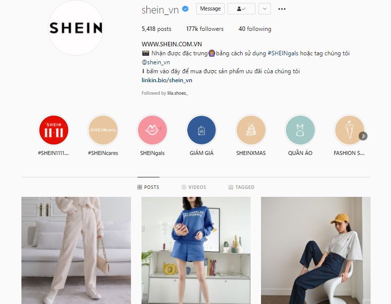 Shein rất thành công với kênh bán hàng trên Instagram vì lựa chọn sản phẩm phù hợp với người dùng là nữ giới trẻ tuổi