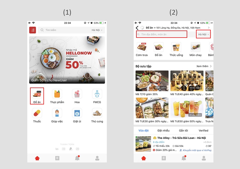 Giao diện app đặt đồ ăn online - các mặt hàng kinh doanh online ít vốn