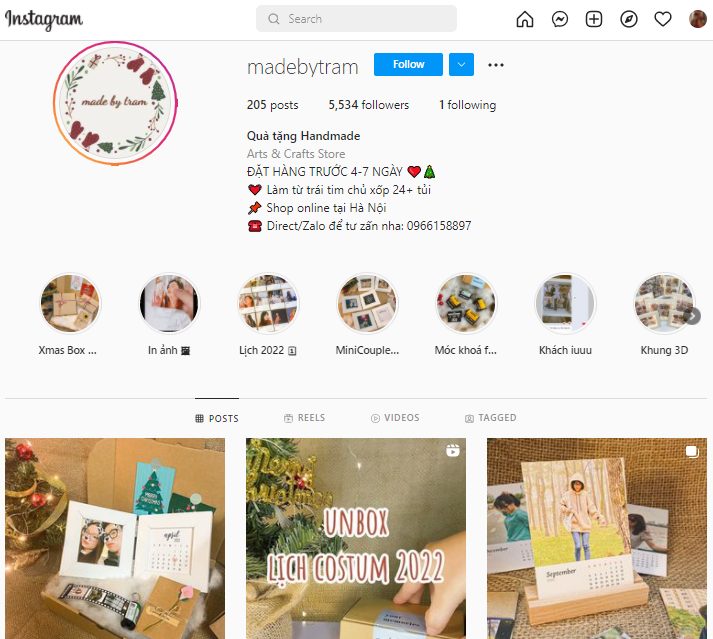 MadebyTam với profile instagram cực đáng yêu và hình ảnh sản phẩm chỉn chu, chất lượng